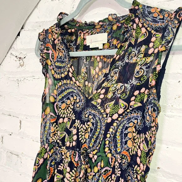 Anthropologie Elmira Boho Paisley Midi Dress Size 4 Tiered Ruffle Trim Small - Picture 7 of 13